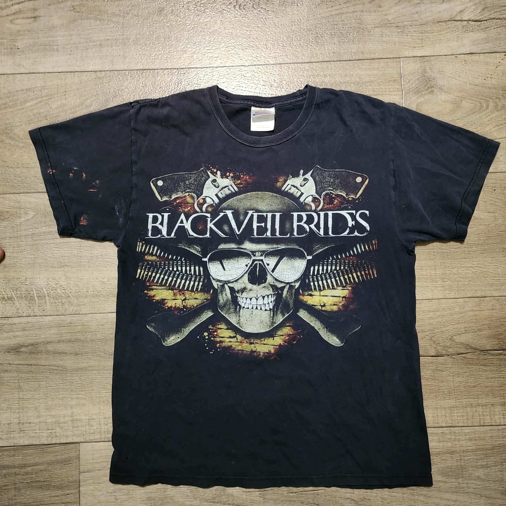 Y2K Black Veil Brides Band T-Shirt Mens Medium Black Skull Revolver Hanes EMO